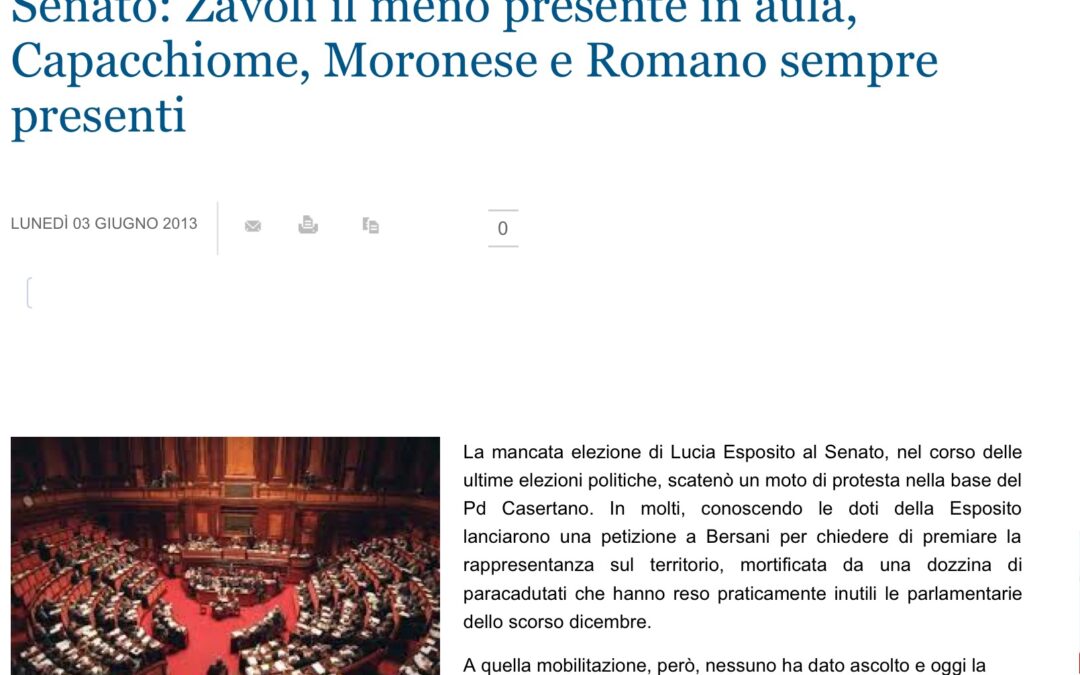 Campanianotizie 03.6.2013 | In Senato Capacchione, Moronese e Romano sempre presenti