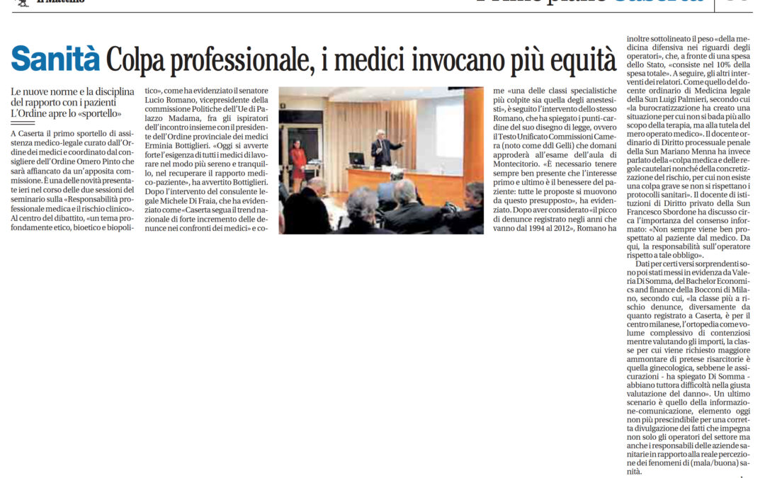 Il Mattino 24.1.2016 | Colpa professionale, i medici invocano più equità