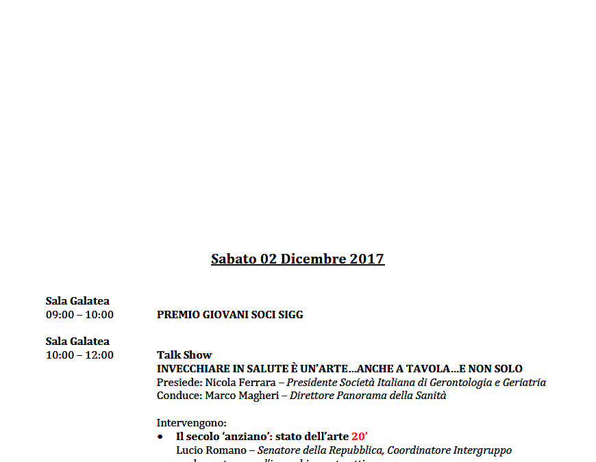 Napoli 2.12.2017 | 62° Congresso Nazionale SIGG – Invecchiamento scenario 2.0