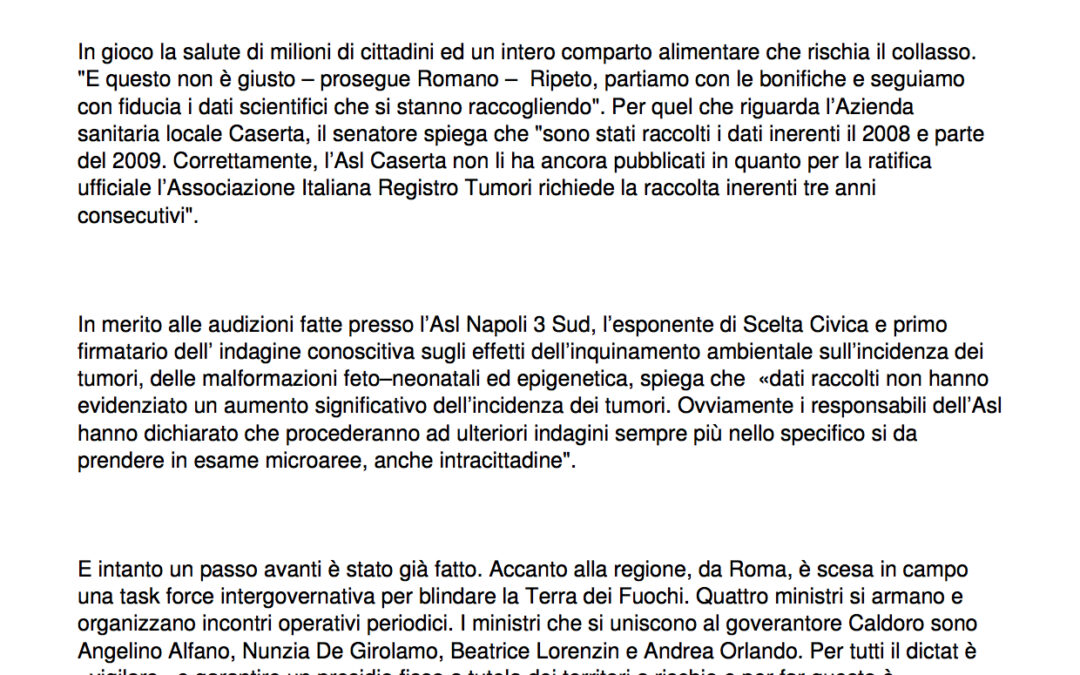 L’Eco di Caserta 25.10.2013 | Lucio Romano: “Ora basta con le strumentalizzazioni sulla Terra dei Fuochi”