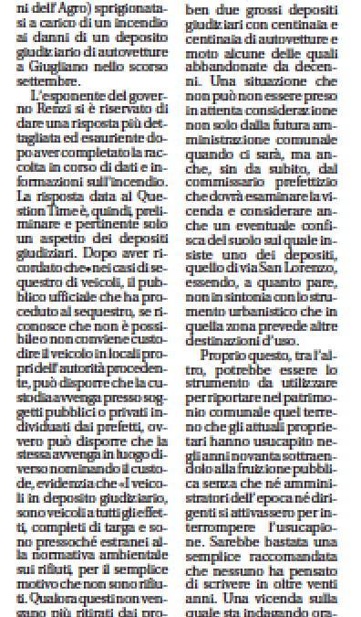 Il Mattino 22.10.2015 | Roghi in depositi giudiziari. Interviene il Ministro.