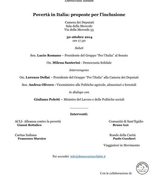 Roma 29.10.2014 | Povertà in Italia: proposte per l’inclusione
