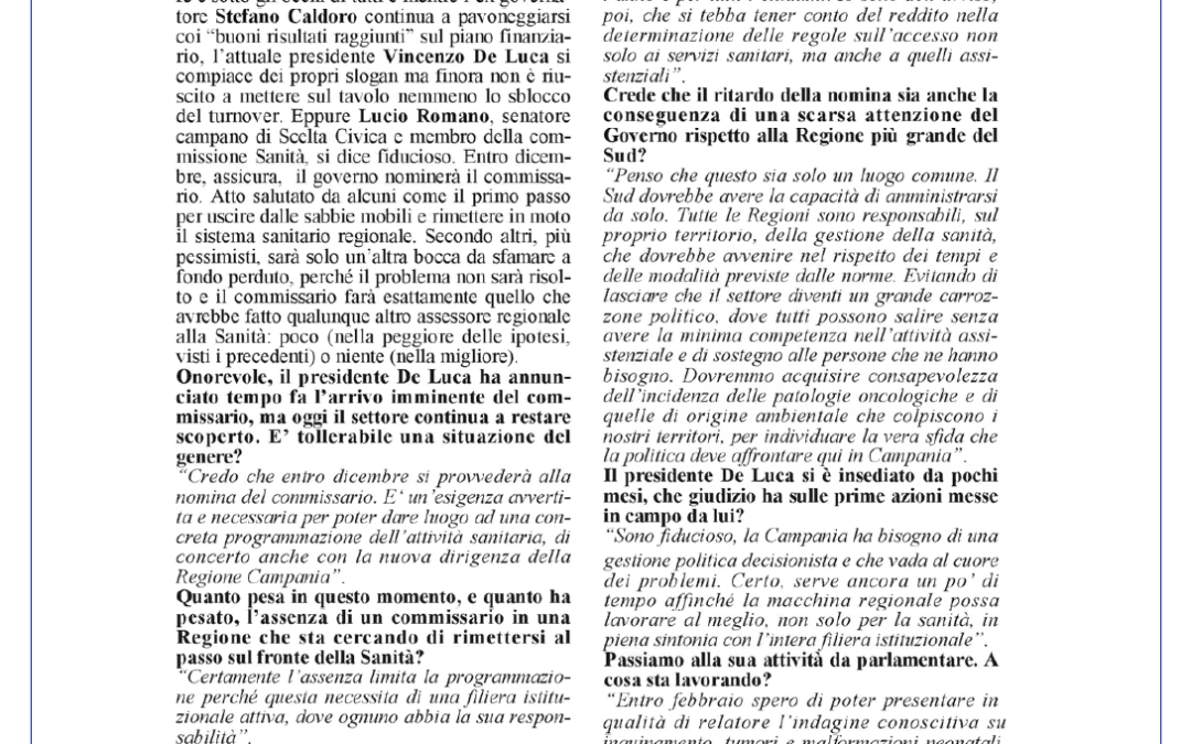 Cronache di Caserta 3.11.2015 | Sanità, nuovo commissario a dicembre.