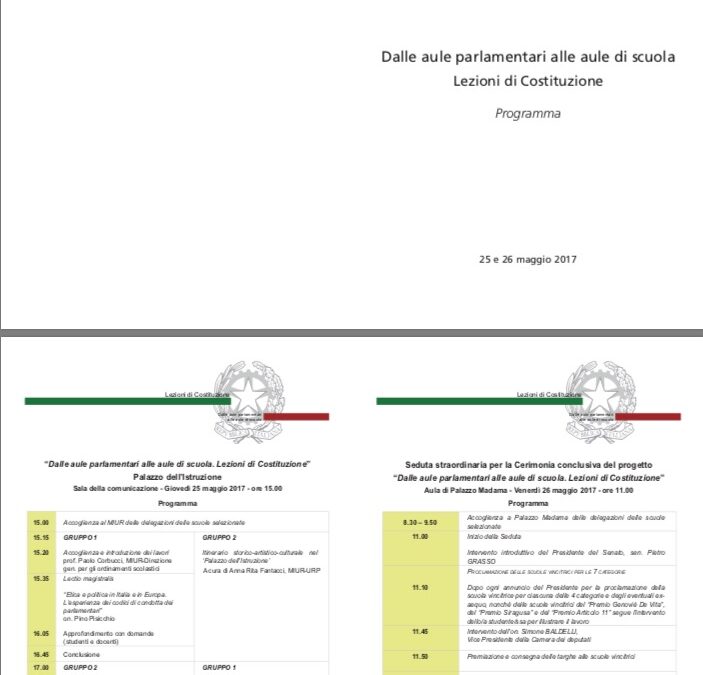 Roma 25.05.2017 | Dalle aule parlamentari alle aule di scuola. Lezioni di Costituzione