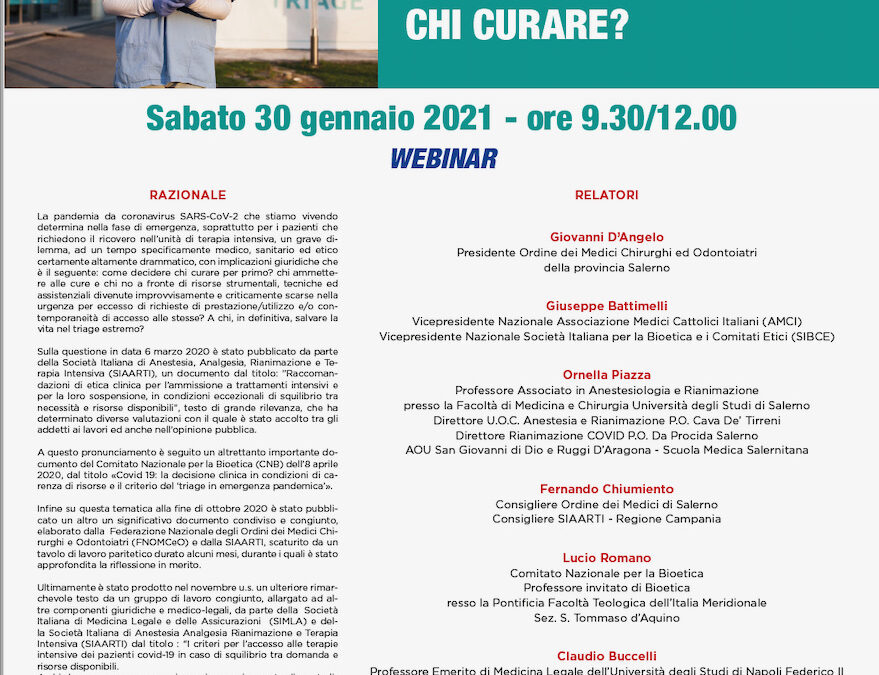 I criteri del triade nell’emergenza sanitaria da Covid-19. Chi curare?